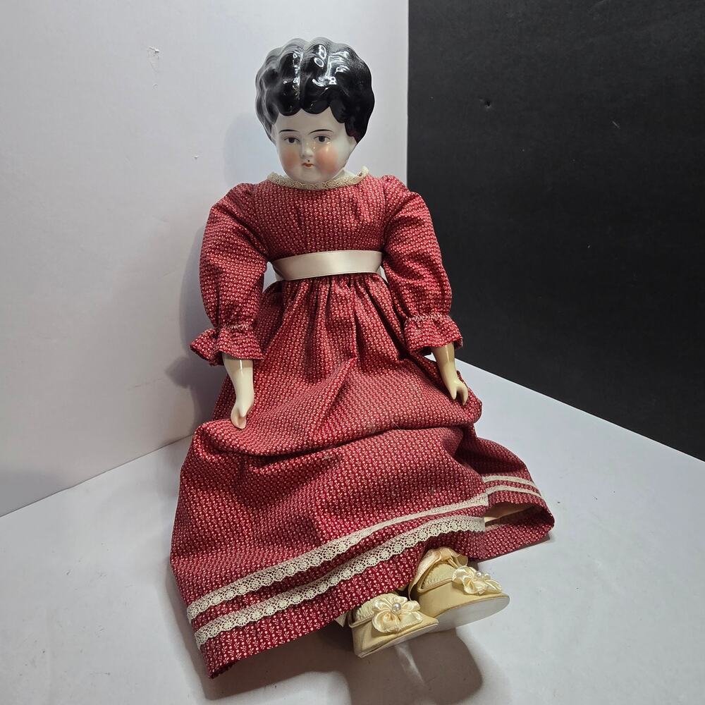 Antique German Hertwig Pet Name China Head Doll Marion Restored Cloth Body 17"